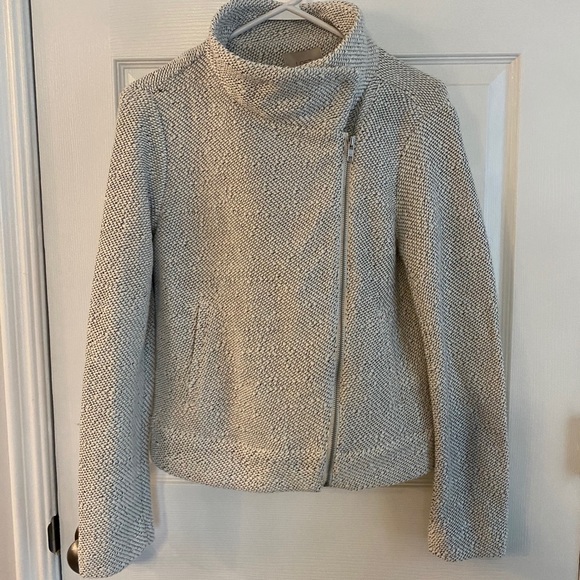 Loft Outlet Light Grey Knit Tweed Moto Jacket Sweater Size XS - Picture 3 of 7